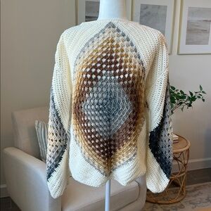 Hand Crocheted Oversized Pullover Granny Square Boho Sweater